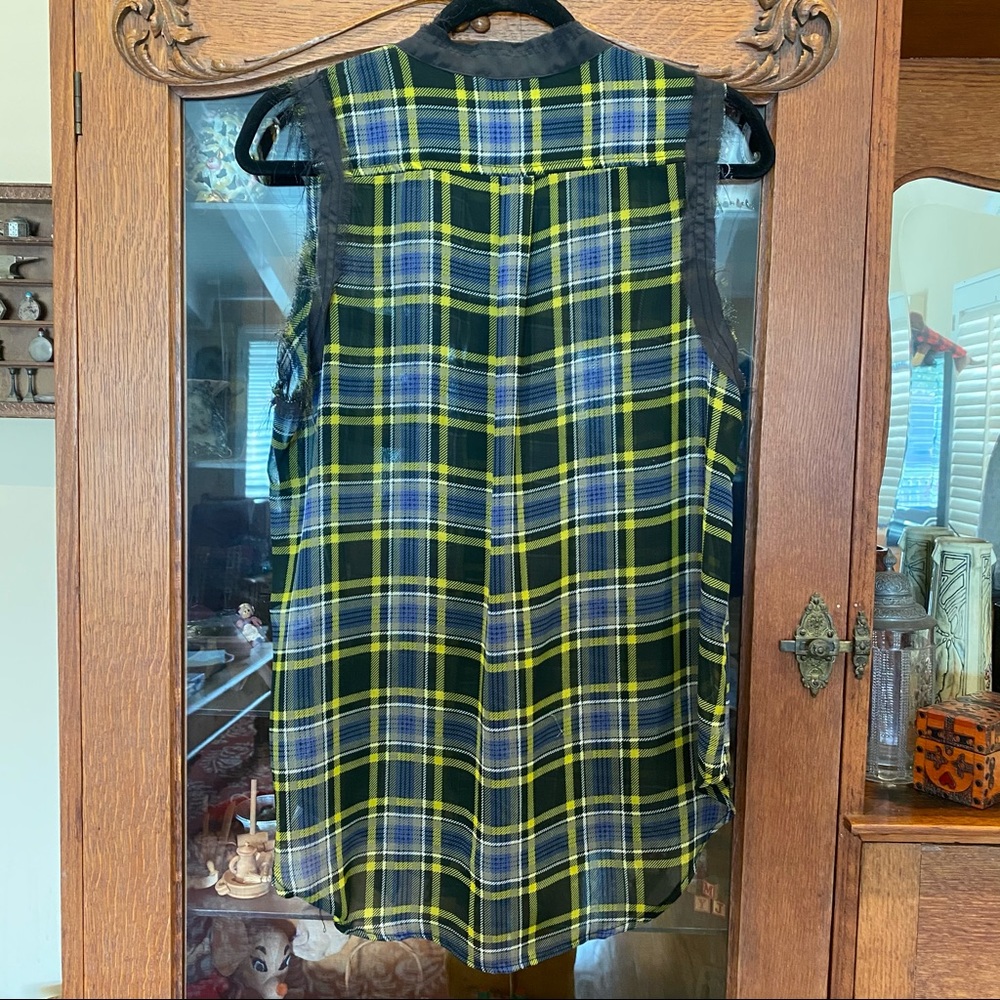 Max & Mia Sheer Plaid Sleeveless Blouse - Picture 2 of 9